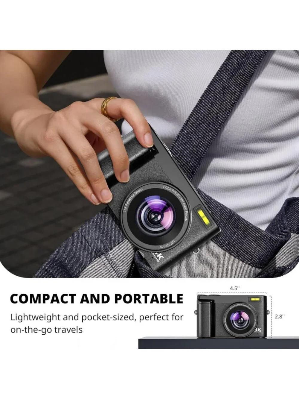 48MP 4K Digital Camera for Vlogging & Photography, 180° Flip Screen, Compact